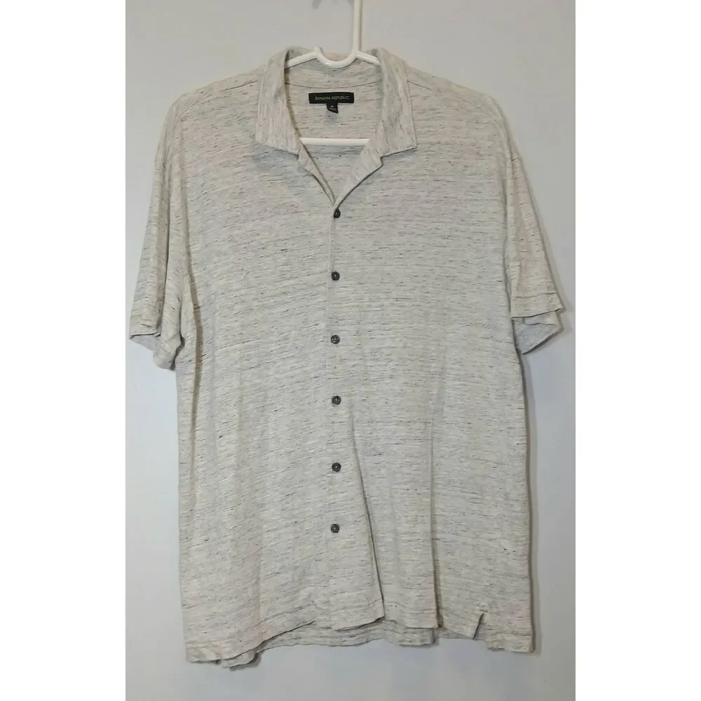 Banana republic mens medium 100% linen knit stretch gray shirt shortsleeve